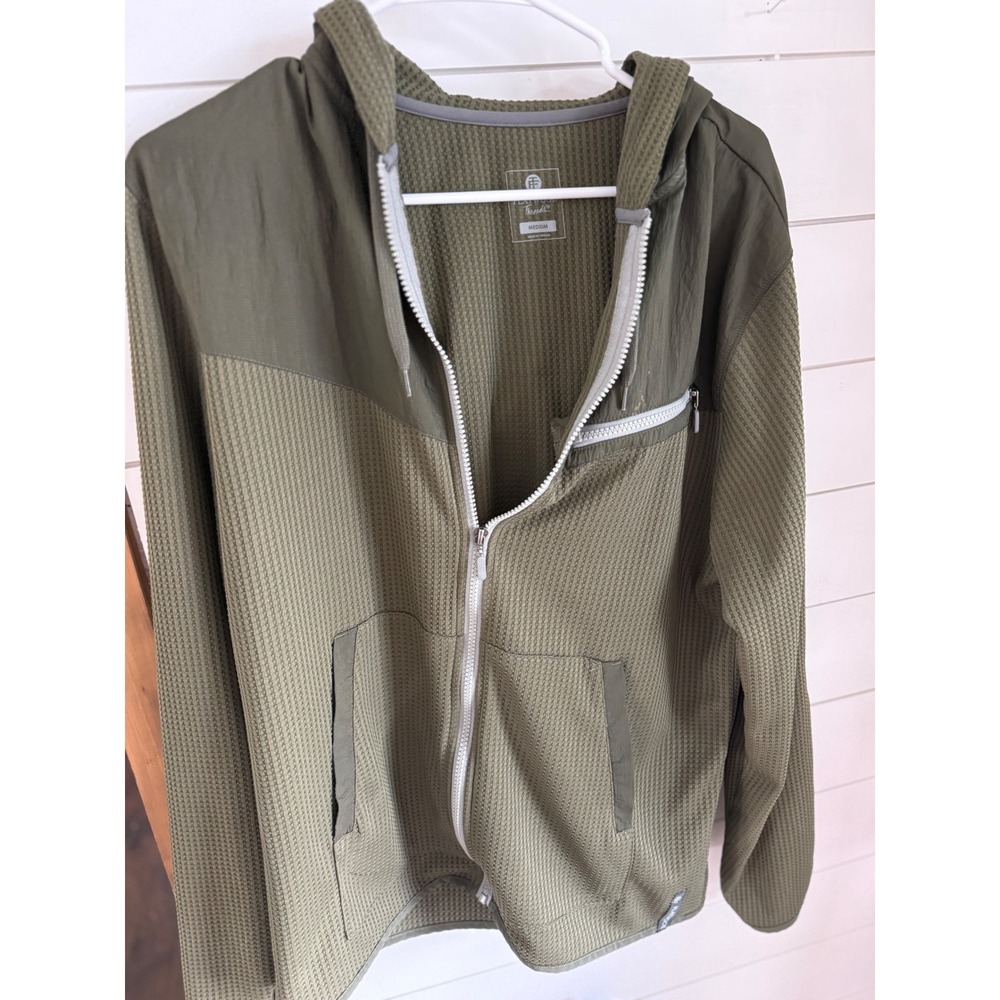 Flatwood Threads Mens‎ Medium Olive Green Waffle Knit Full Zip Hoodie Jacket